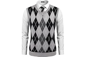 COOFANDY Men's Sleeveless V Neck Pullover Sweater Slim Fit Casual Argyle Vest Sweaters
