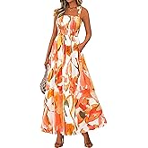 PRETTYGARDEN Womens Summer Dresses Floral Sleeveless Smocked Maxi Dress Boho Spaghetti Strap A Line Flowy Beach Long Sundress
