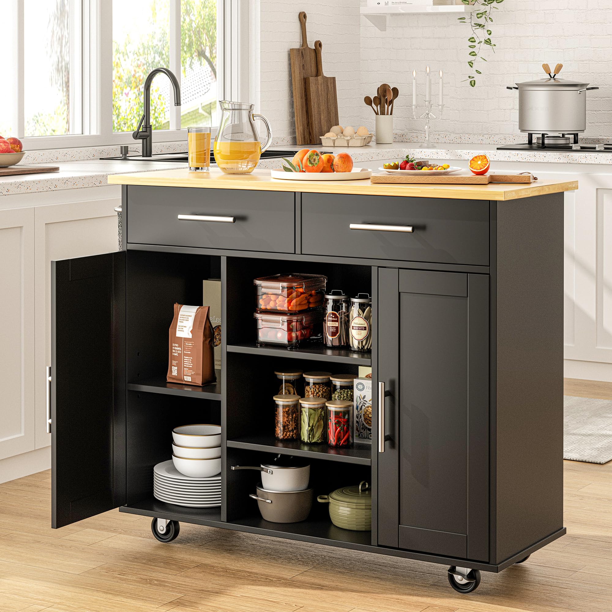 SUNLEI Kitchen Island on Wheels with Storage Cabinet & Drawer, 40 ...
