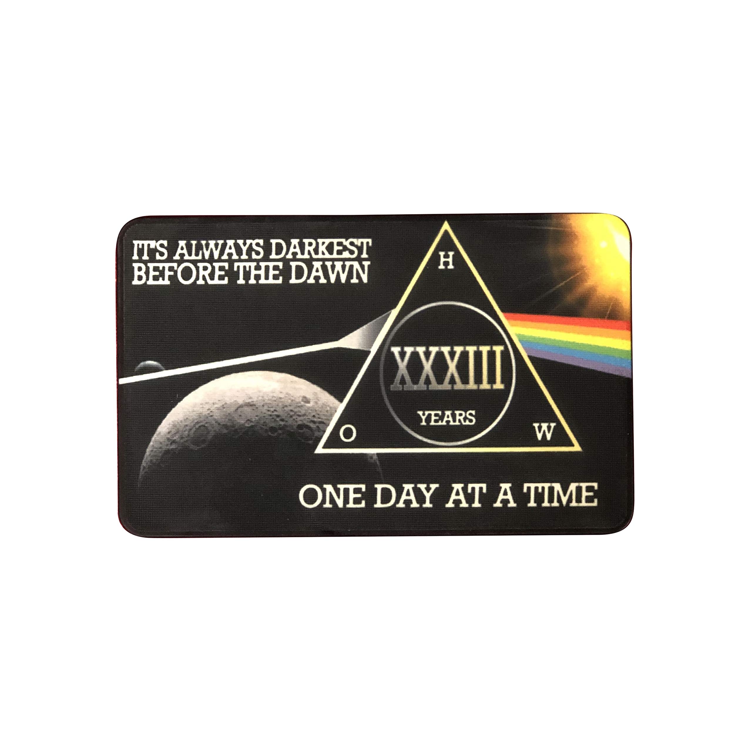 MyRecoveryStore Dark Moon One Day at A Time AA Sobriety Chip Includes 7th Step Prayer (Years 1-50 Offered) Square Recovery Chip (Year 33)