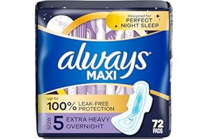Always Maxi Overnight Pads with Wings, Size 5, Extra Heavy Overnight, Unscented, 72 Count