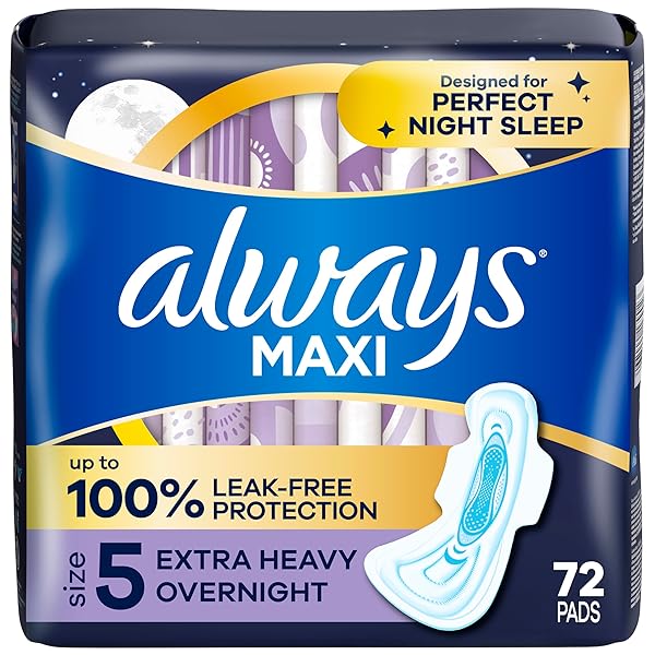 ALWAYS MAXI OVERNIGHT PADS WITH WINGS, SIZE 5,...