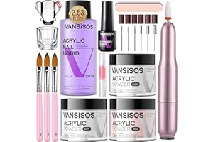 Vansisos Acrylic Nail Kit with Drill: Complete Set with Everything for Beginners and Women at Home Salon - Including Clear White Pink Acrylic Powder and Liquid and Brushes for Extensions