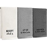 FuWeave 3pcs Farmhouse Decorative Hand Towels for Bathroom and Kitchen Rustic Embroidered 100% Cotton Hand Towels Decorative Set for Boho Bathroom Decor (Motivational Language)