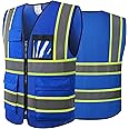ASIPHITU Reflective High Visibility Safety Vest for Men Women with Pockets Zipper Front Meets ANSI/ISEA Standards