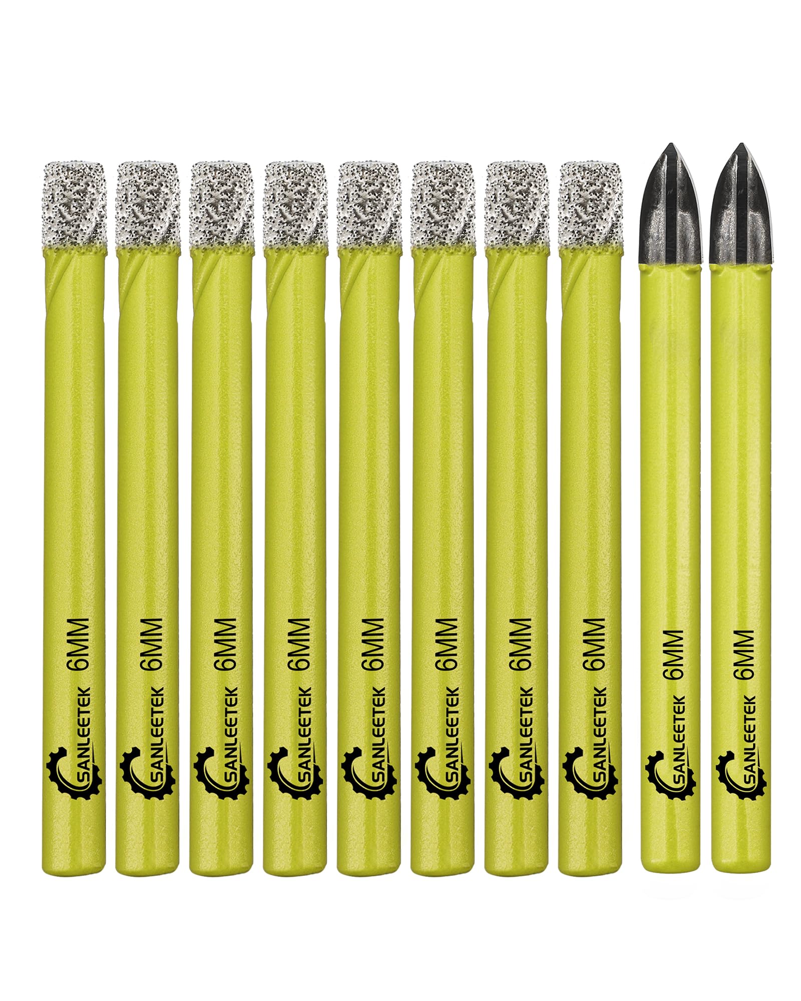 Dry Diamond Drill Bits Set - 8pcs 6mm Hole Saw and 2pc 6mm Carbide Drill with Round Shank for Marble Granite Ceramic Porcelain Tile Quartz SANLEETEK
