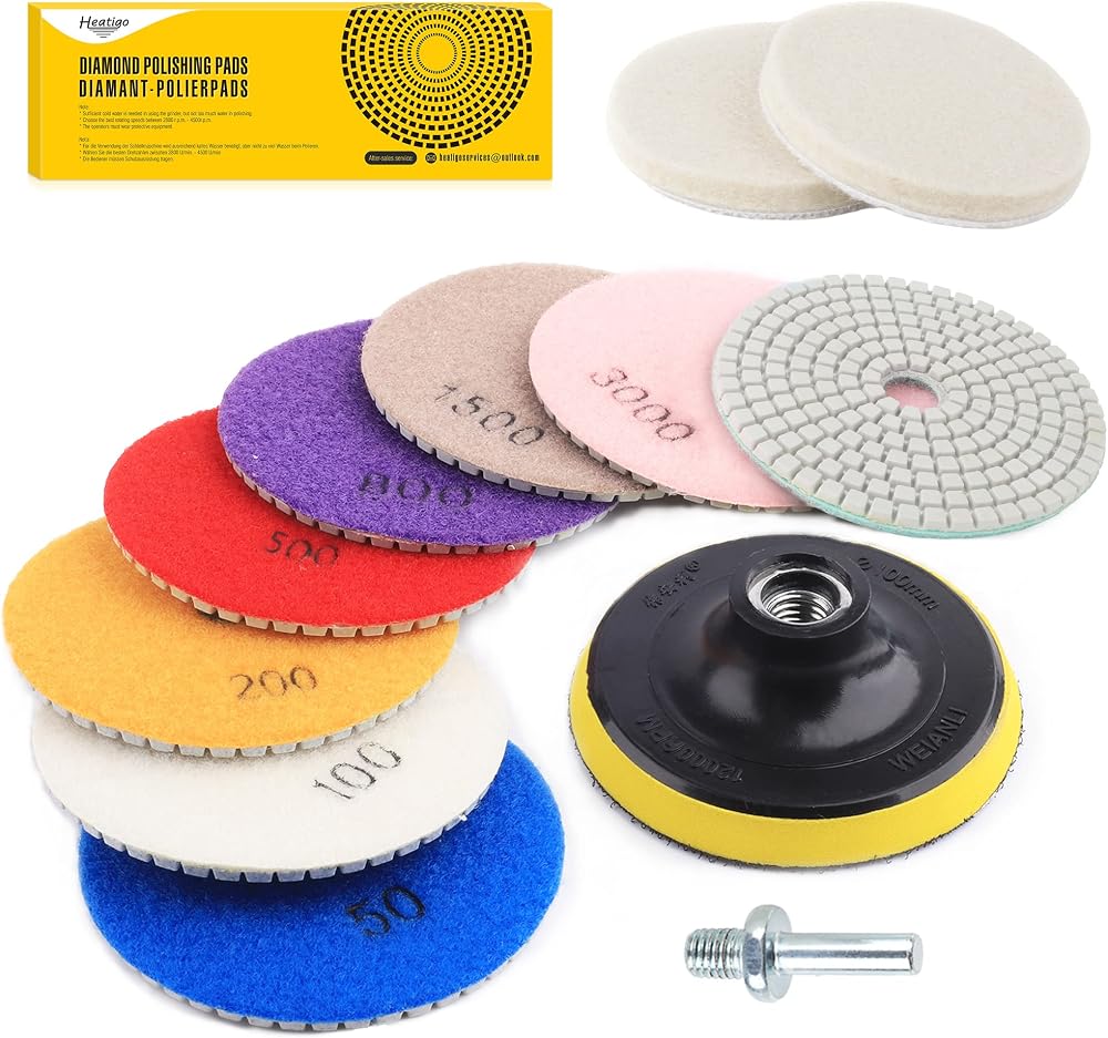 Heatigo 11Pcs Diamond Polishing Pads Kit 4 Inch Granite Marble Concrete