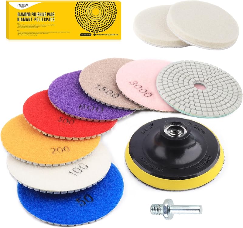 Heatigo 11Pcs Diamond Polishing Pads Kit 4 Inch Granite Marble Concrete