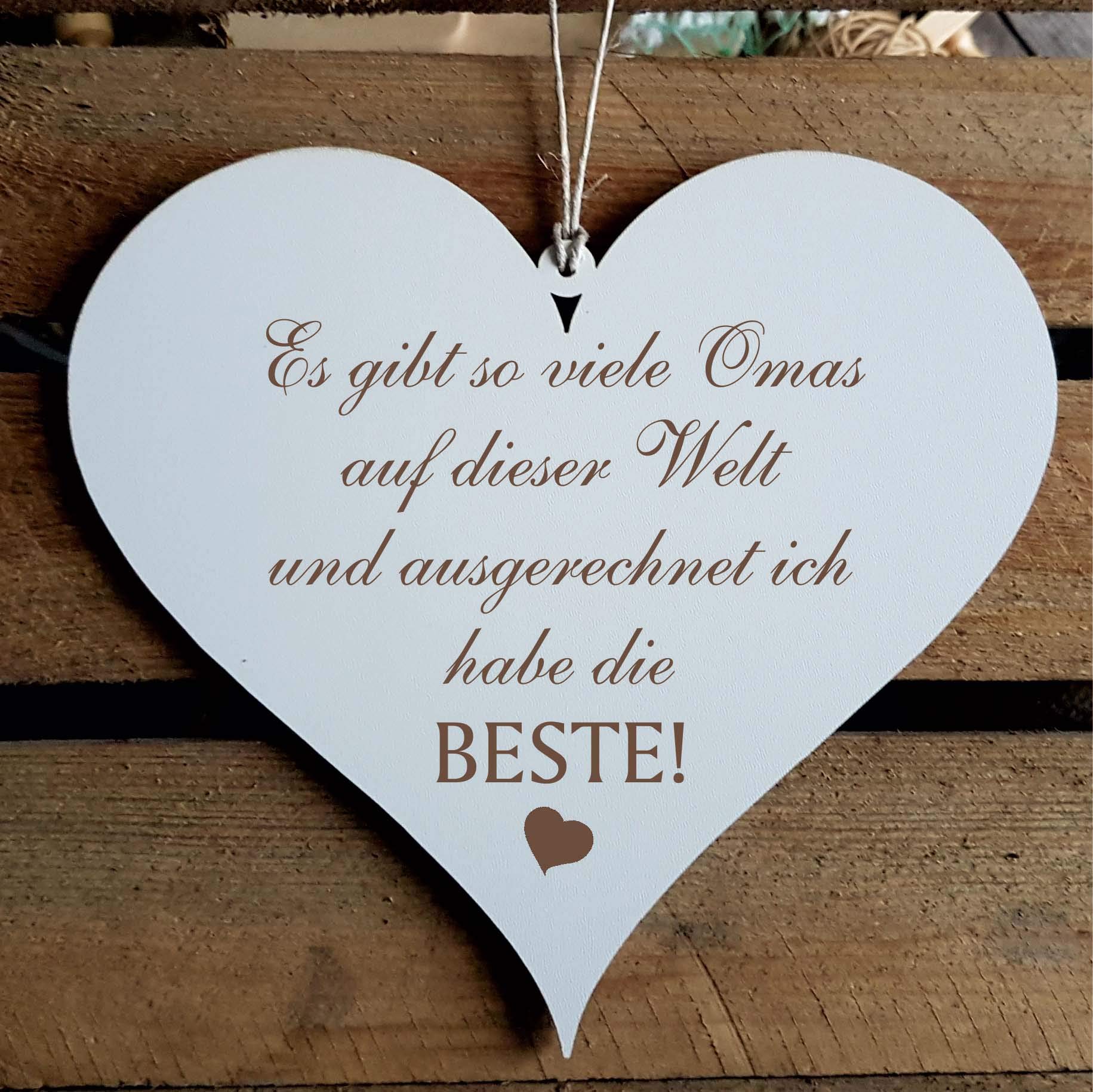 Heart Sign"Beste OMA der Welt" Approx. 13 x 12 cm – with Saying, Gift for Mother's Day, Women's Day, Birthday.