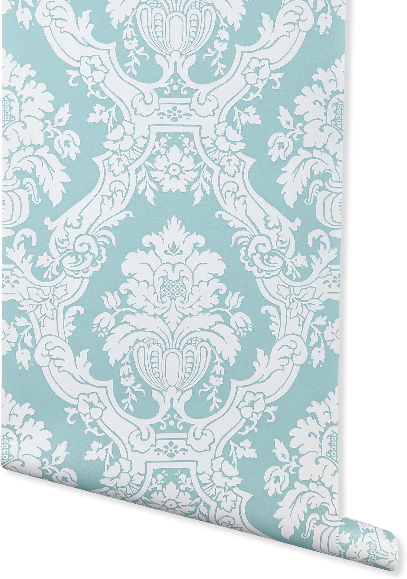Mikado Damask, Teal Wallpaper for Walls - Double Roll - by Romosa Wallcoverings BB7330