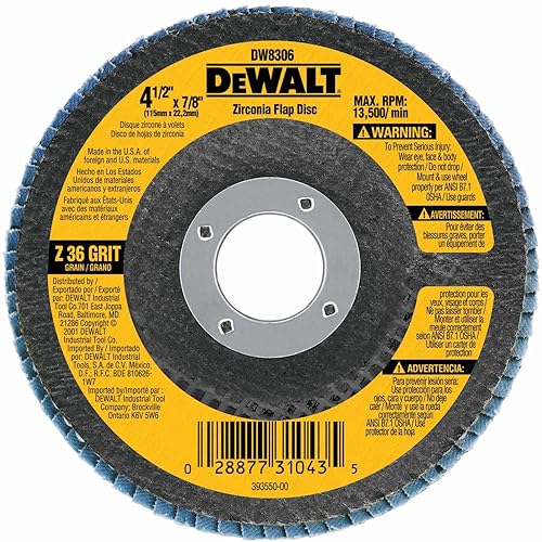 DEWALT Flap Disc, Zirconia, 4-1/2-Inch by 7/8-Inch, 40-Grit (DW8306)