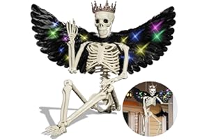 AYGXU 36" Skeleton Halloween Decorations Outdoor/Indoor,Halloween Party Decorations, 3FT Realistic Life Size Skeleton with Wings,Full Body poseable Skeleton Decor,Halloween Decorations for Home Porch Yard.