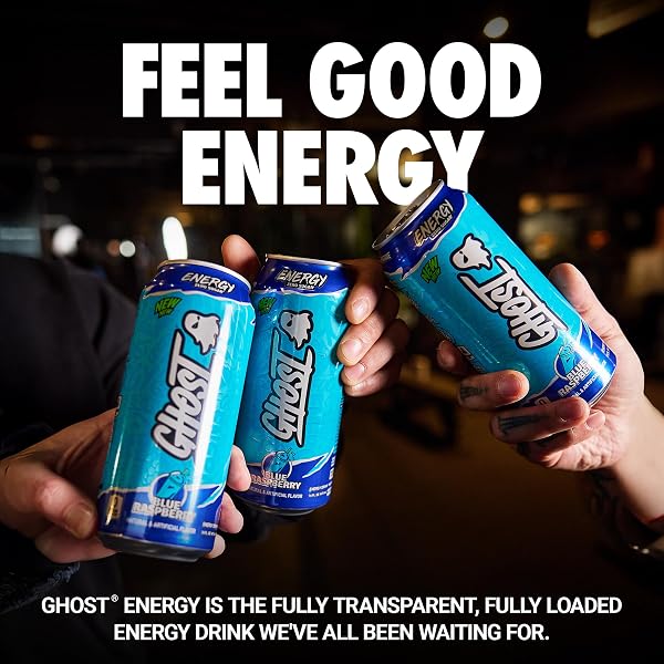 GHOST ENERGY DRINK – 12-PACK, BLUE RASPBERRY, 16OZ CANS – ENERGY & FOCUS & NO ARTIFICIAL COLORS – 200MG OF NATURAL CAFFEINE, L-CARNITINE & TAURINE – GLUTEN-FREE & VEGAN