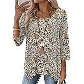 AKEWEI 3/4 Length Sleeve Womens Tunic Tops Loose Fit Blouses Dressy Casual Crew Neck Tees S-3XL