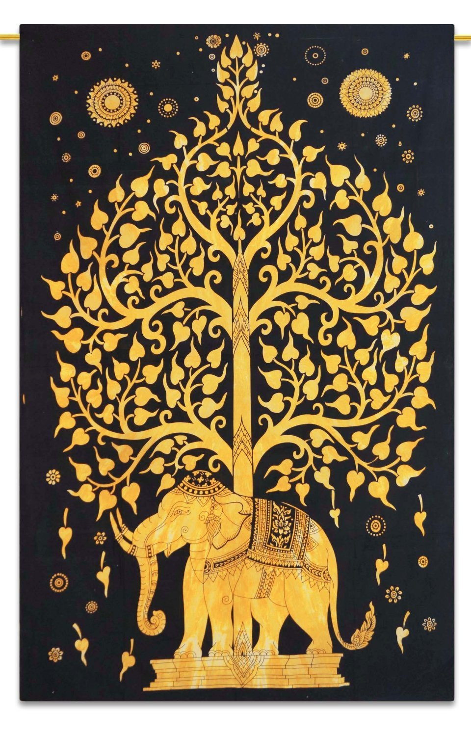 Rastogi Handicrafts Elephant Tree Tapestry,Good Luck White Elephant Tapestry, Hippie Gypsy Wall Hanging size - 84x56 Inch (Yellow)