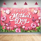 KatchOn Happy Mothers Day Banner 72x44 Inch | Happy Mothers day Decorations for Party, Pink Mothers Day Backdrop