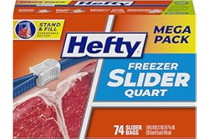 Hefty Slider Freezer Kitchen Storage Bags, Quart Size, 74 Count