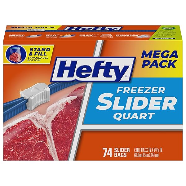 HEFTY SLIDER FREEZER KITCHEN STORAGE BAGS, QUART SIZE,...