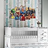 LaModaHome Heroes MDF Wall Art, Justice League Team, Superman, Batman, Wonder Woman - Ready to Hang Painting, Total Size (43" x 24") - 5 Panels - Wall Hanging for Living Room, Bedroom, Dorm