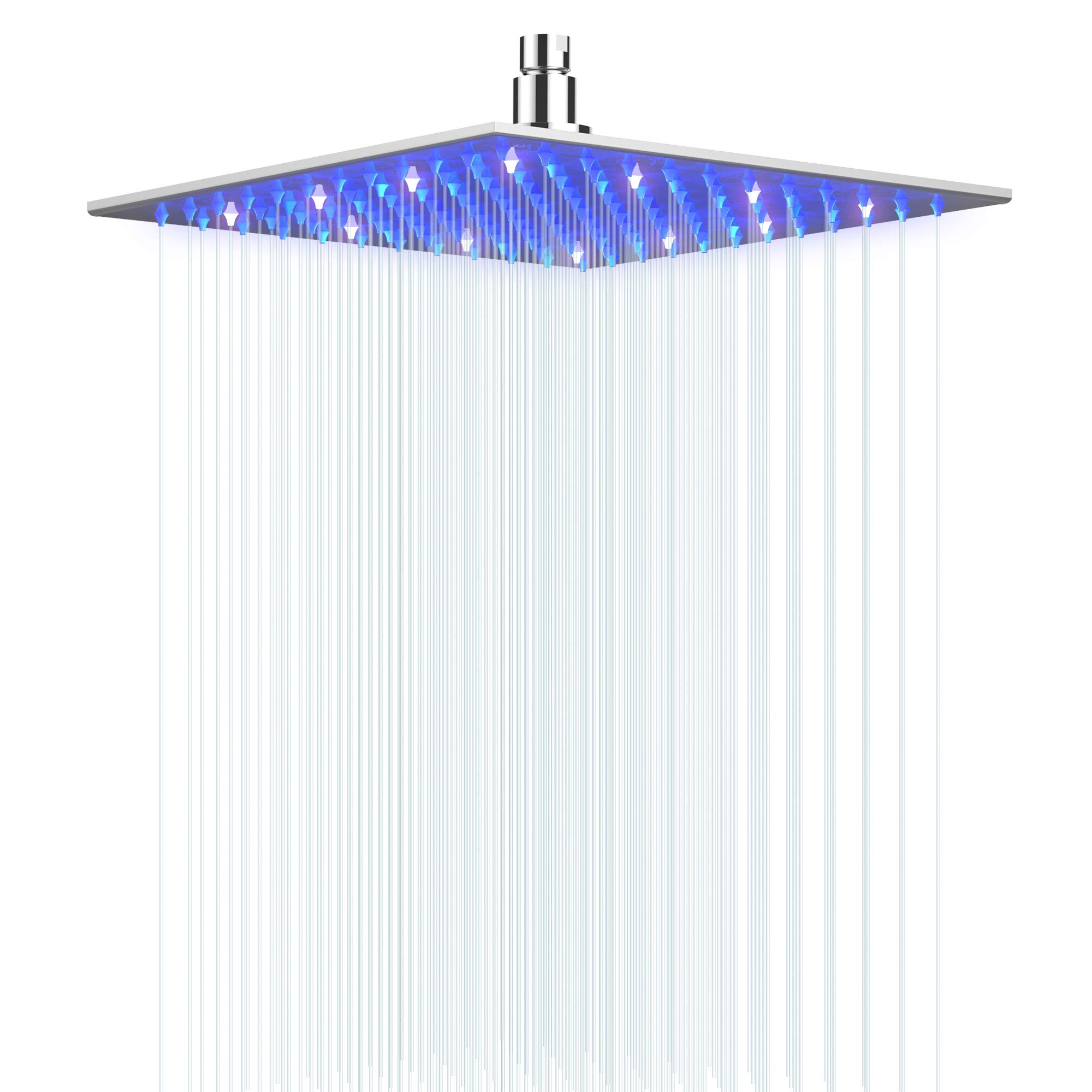 Photo 1 of LED Shower Head Hongtoo Hydroelectric Power 12 Inch Square Shower Head Made of 304 Stainless Steel Neither Battery Nor Power Supply Water Temperature Controls 3 Colors' Conversion of the LED Light