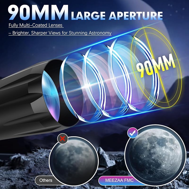 Teleskop, Teleskope für Erwachsene Astronomie Profi, 90mm Blende 800mm AZ Mount Refraktor Teleskop für Kinder und Anfänger, Teleskope Astronomisches zur Beobachtung von Mond und Planeten