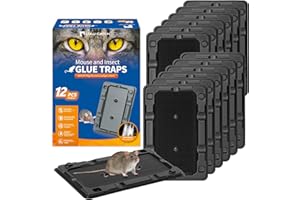 LULUCATCH Mouse Traps, 12 Pack Sticky Mouse Traps Indoor for Home, Pre-Baited Non-Toxic Bulk Glue Traps for Rats, Mice, Mole, Lizards, Pet Safe Pest Control for Home & Garage
