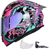 ILM Motorcycle Helmet Full Face with Pinlock Compatible Clear&Tinted Visors and Fins Street Bike Motocross Casco DOT Model Z501(Legend Pink, Large)