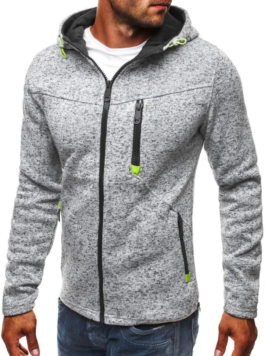 Men's Hoodie with Pocket Zip, Sweater with Hood, Warm Plush Patchwork Cardigan, Long Sleeves, Casual Winter Sweatshirt, Coat, Sports Clothing, Top