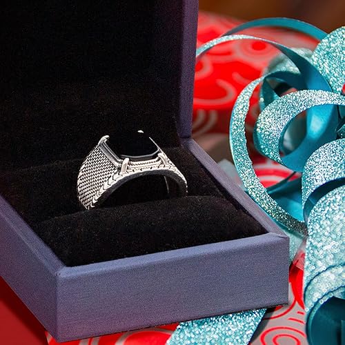 SKOOMEN Sterling Silver Ring for Men, Black Aqeeq Silver Ring with