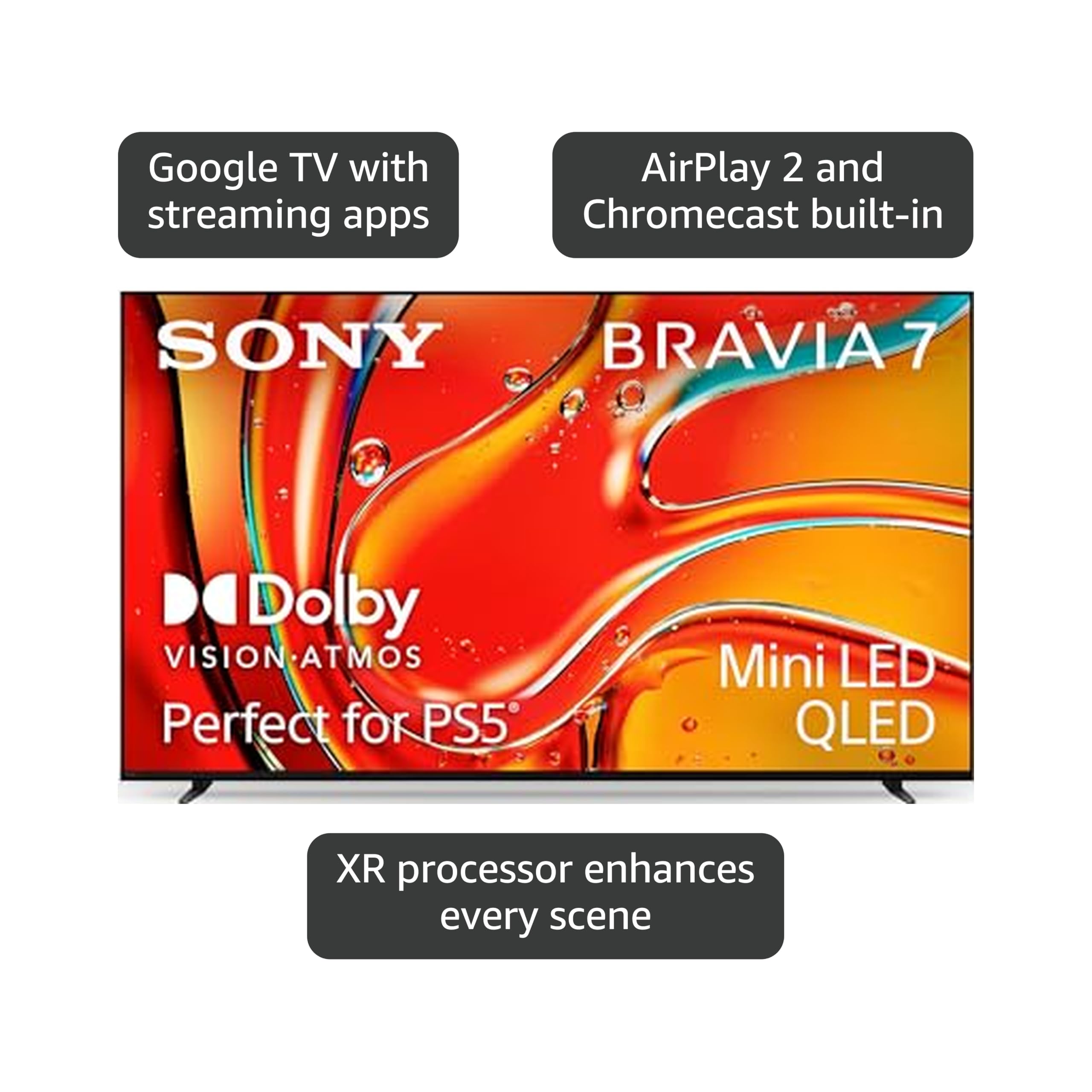 Sony 65 Inch Mini LED QLED 4K Ultra HD TV BRAVIA 7 Smart Google TV with Dolby Vision HDR and Exclusive Features for PlayStation®5 (K-65XR70)