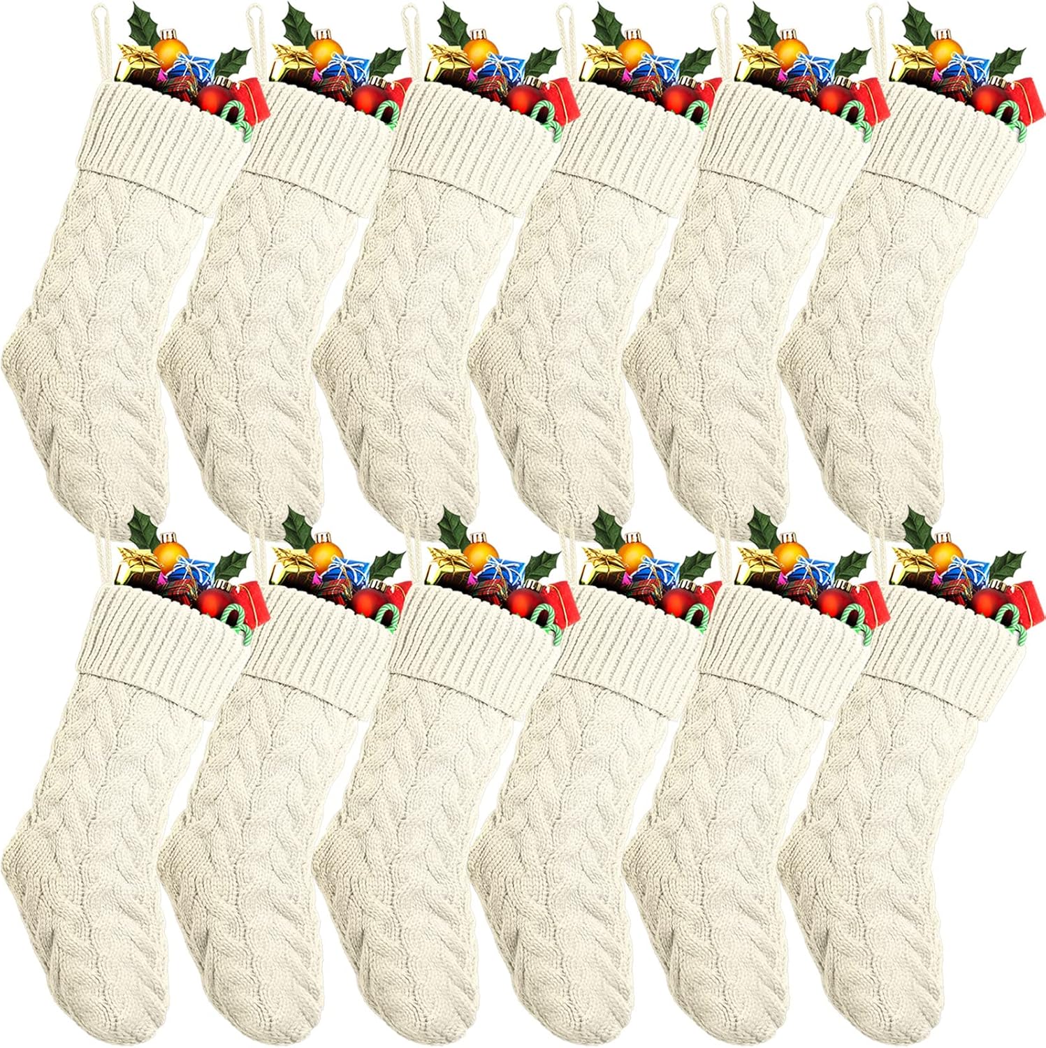 Stockings & Holders - Vinsot 12 Set Christmas Stockings 18 Inches Big Cable Knitted Stockings Xmas Large Size Fireplace Stocking for Family Party Decoration (Ivory)
