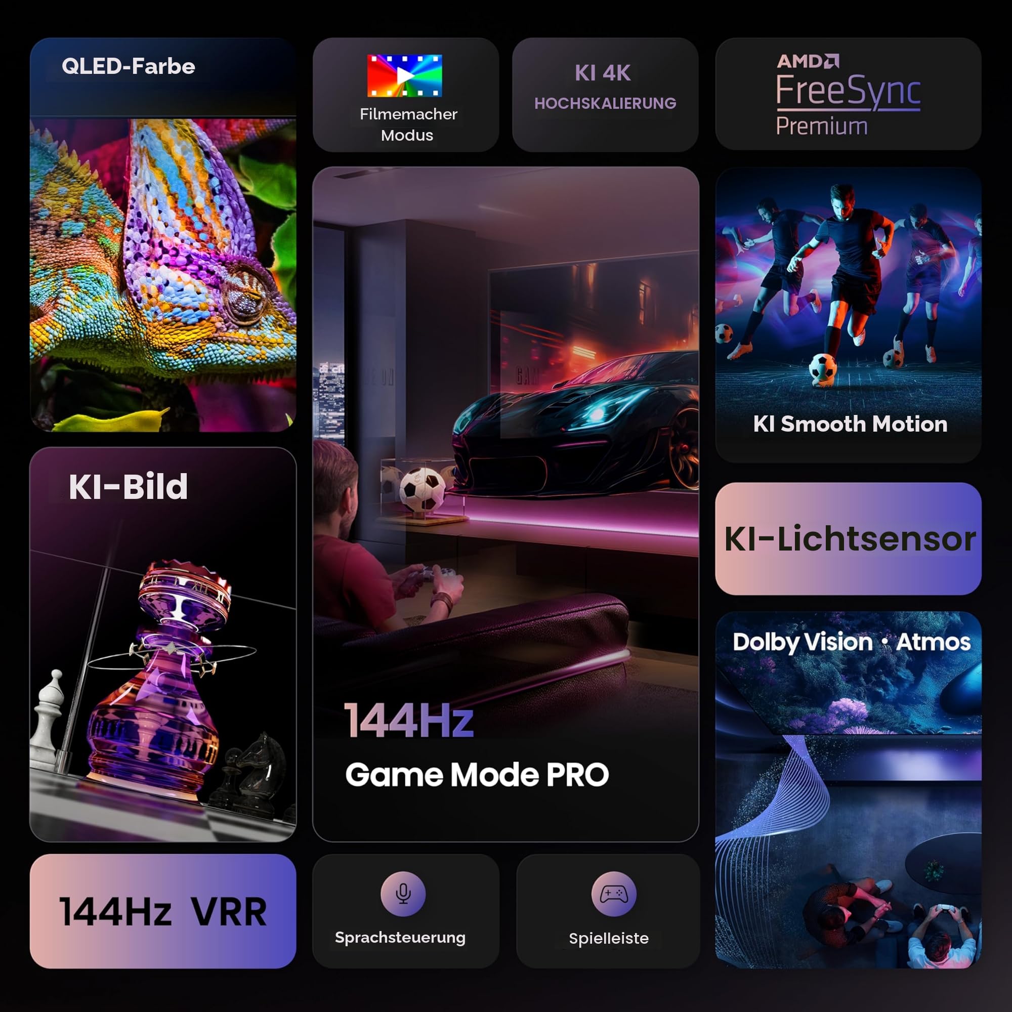 Hisense 55E7Q PRO Fernseher 139cm (55 Zoll) 4K UHD QLED, Smart TV,144Hz Game Mode PRO,Filmaker Mode, AMD FreeSync Premium,AI HDR Upscaler,Dolby Vision IQ,Dolby Atmos,Sprachsteuerung[2025] 3
