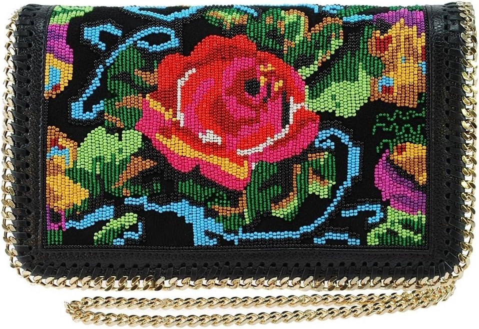 MARY FRANCES La Vie En Rose, Beaded Crossbody Leather Handbag