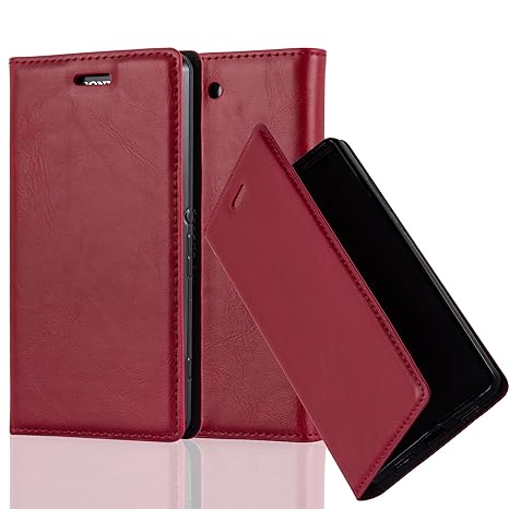 Cadorabo Hülle für Sony Xperia Z3 COMPACT - Hülle in Apfel ROT – Handyhülle mit Magnetverschluss, Standfunktion und Kartenfac