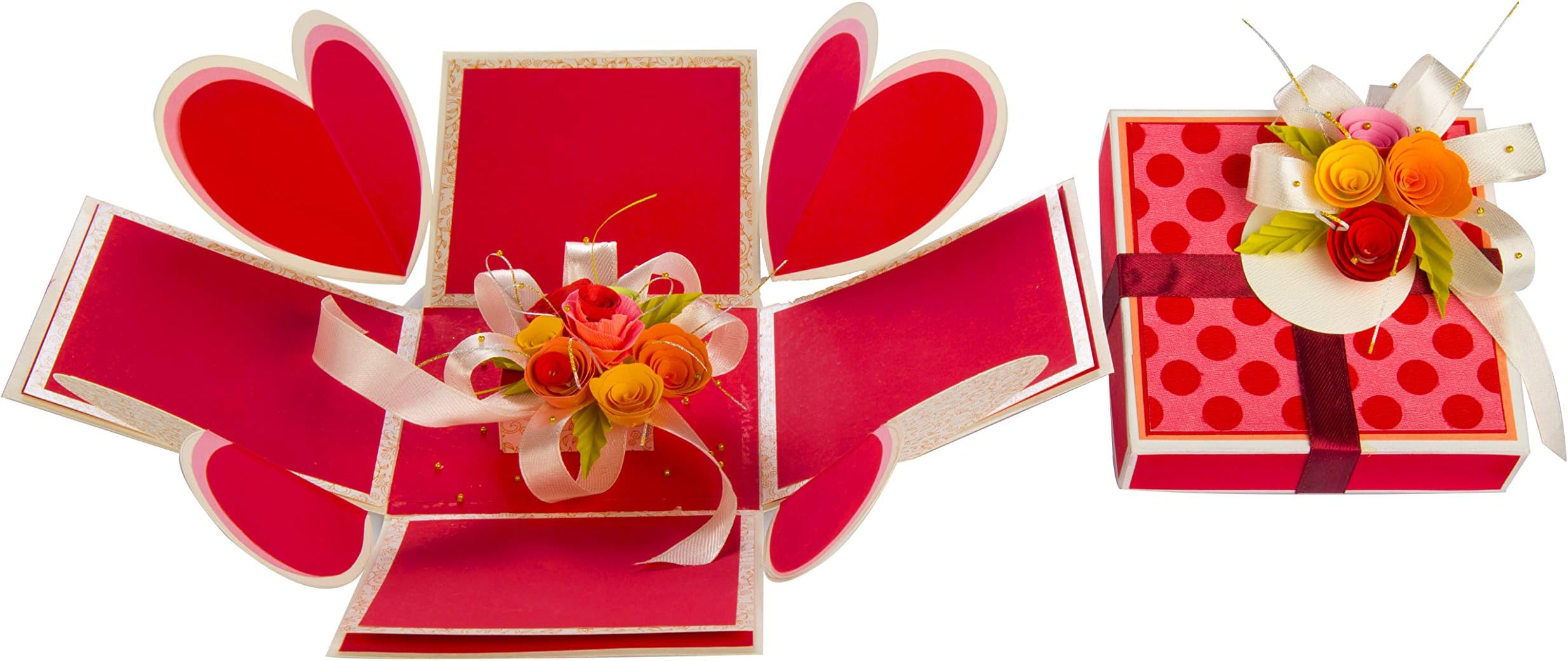 Swapnil Arts Handmade Birthday 2 Layered Explosive Photo Box/Red Color/Red Hearts Theme (Size-10cm*10cm*10cm)- You Can Paste 12 Photos/Messages