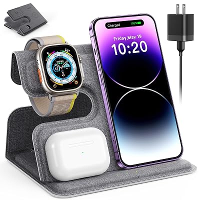 3 in 1 Charging Station for Apple, Charging Station for Multiple Devices for Apple, Wireless Charger for iPhone 17 Air 16e16 15 14 13 12 11 X 8 Series, for Apple Watch, for AirPods(Foldable)