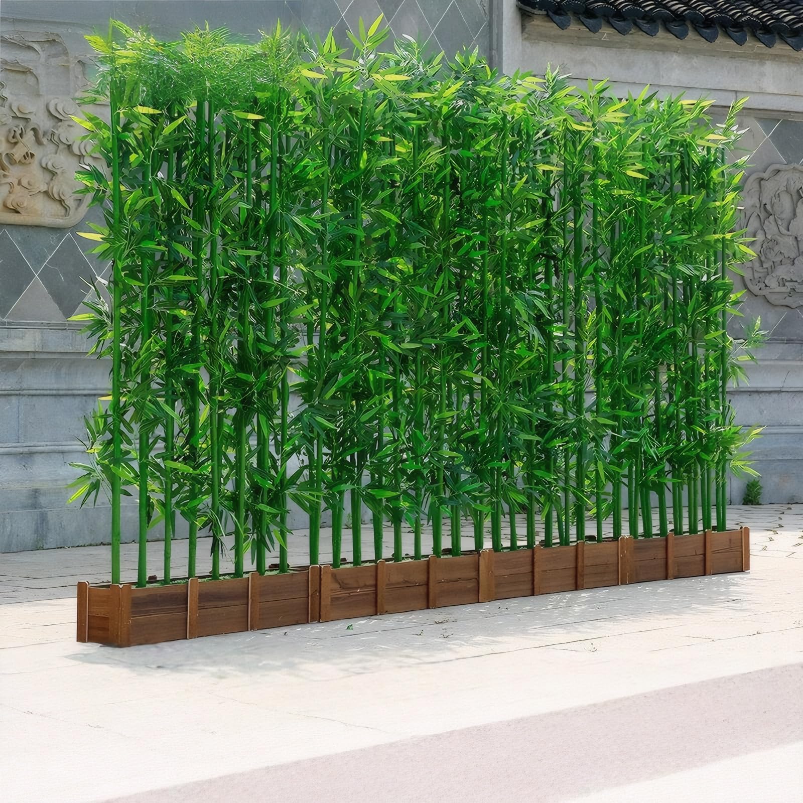 Photo 1 of 16-Pack 4ft Faux Bamboo Pole with Base – Waterproof Artificial Plant with Silk Leaves for Indoor/Outdoor Privacy Fence, Patio, Garden, Yard, Office & Commercial Use