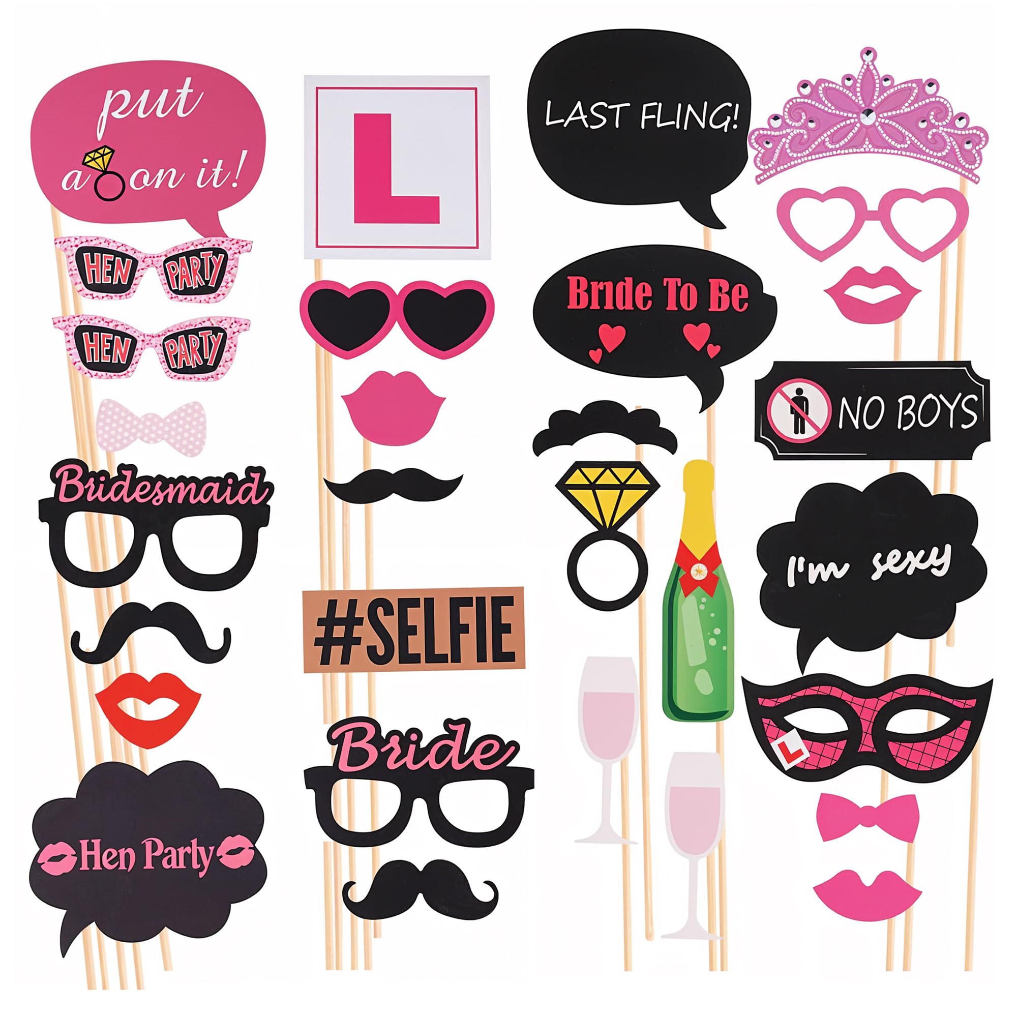 WedDecor 30pcs Wedding & Party Photo Props – Assorted Funny Photo Signs for Selfies, DIY Decorations, Bridal Shower Favors, Birthday Celebrations & Themed Events with Sticks