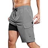 SILKWORLD Mens Swim Trunks with Compression Liner 9 Inch Bathing Suits Quick-Dry Swimming Beach Shorts with Cargo Pockets