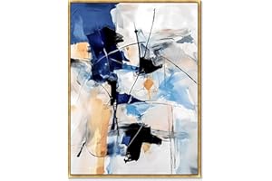Sofoney - Gold Framed Blue Abstract Canvas Wall Art with Hand Painted Texture Modern Wall Decor for Living Room Bedroom Office - 24"x32"