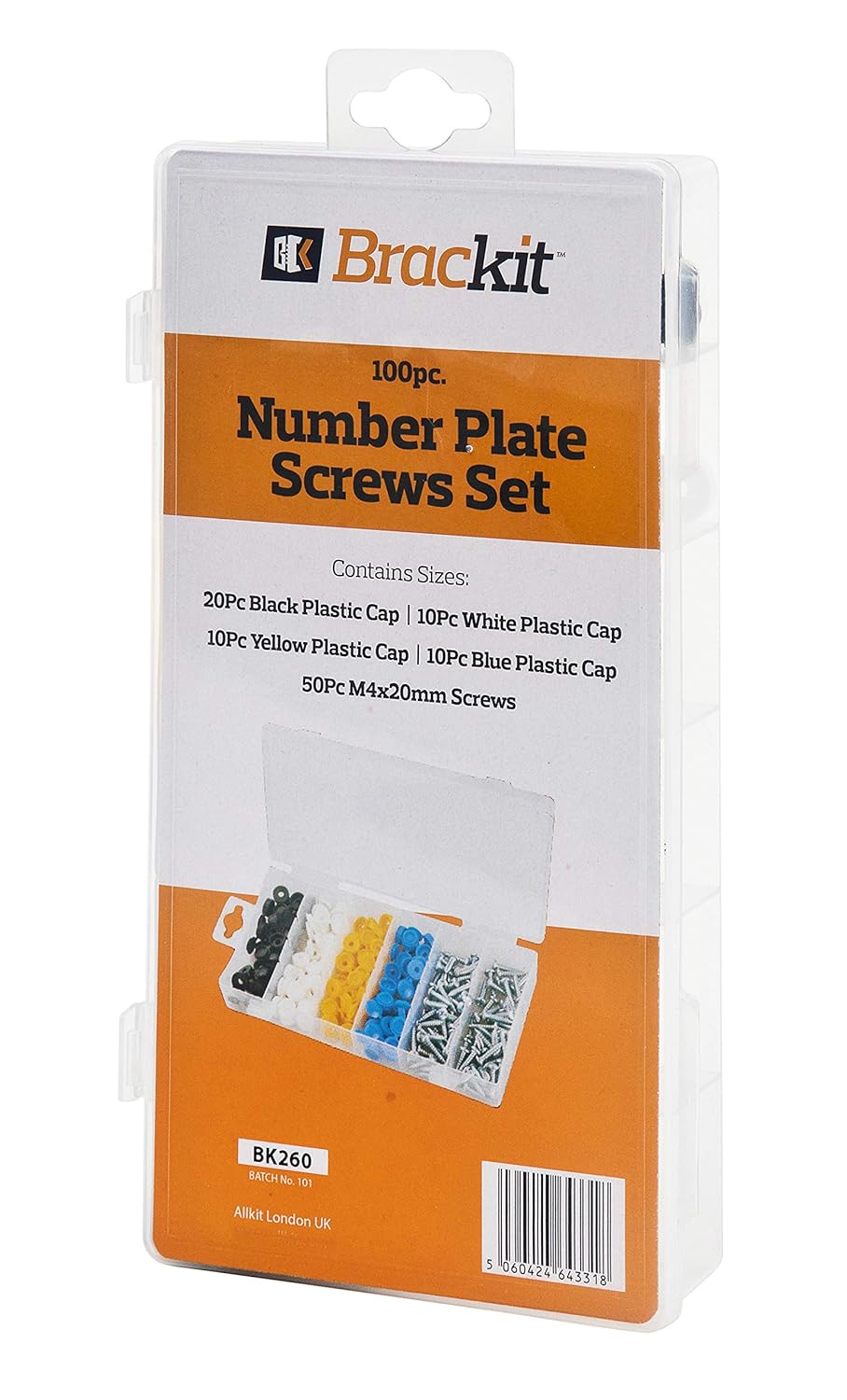 Car Number Plate Fixings Screws and Caps Set 100pcs Self Tapping