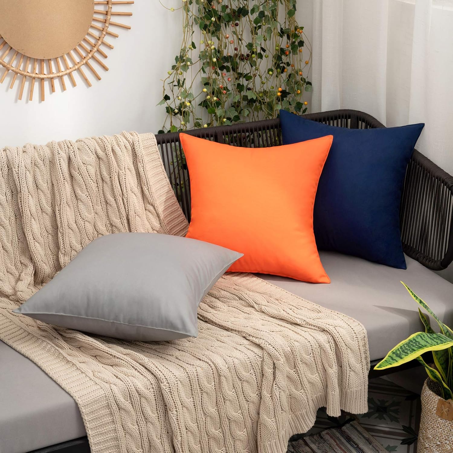 MIULEE Pack of 2 Decorative Outdoor Waterproof Pillow Covers Square Garden Cushion Sham Throw Pillowcase Shell for Patio Tent Couch 16x16 Inch Orange: Kitchen & Dining