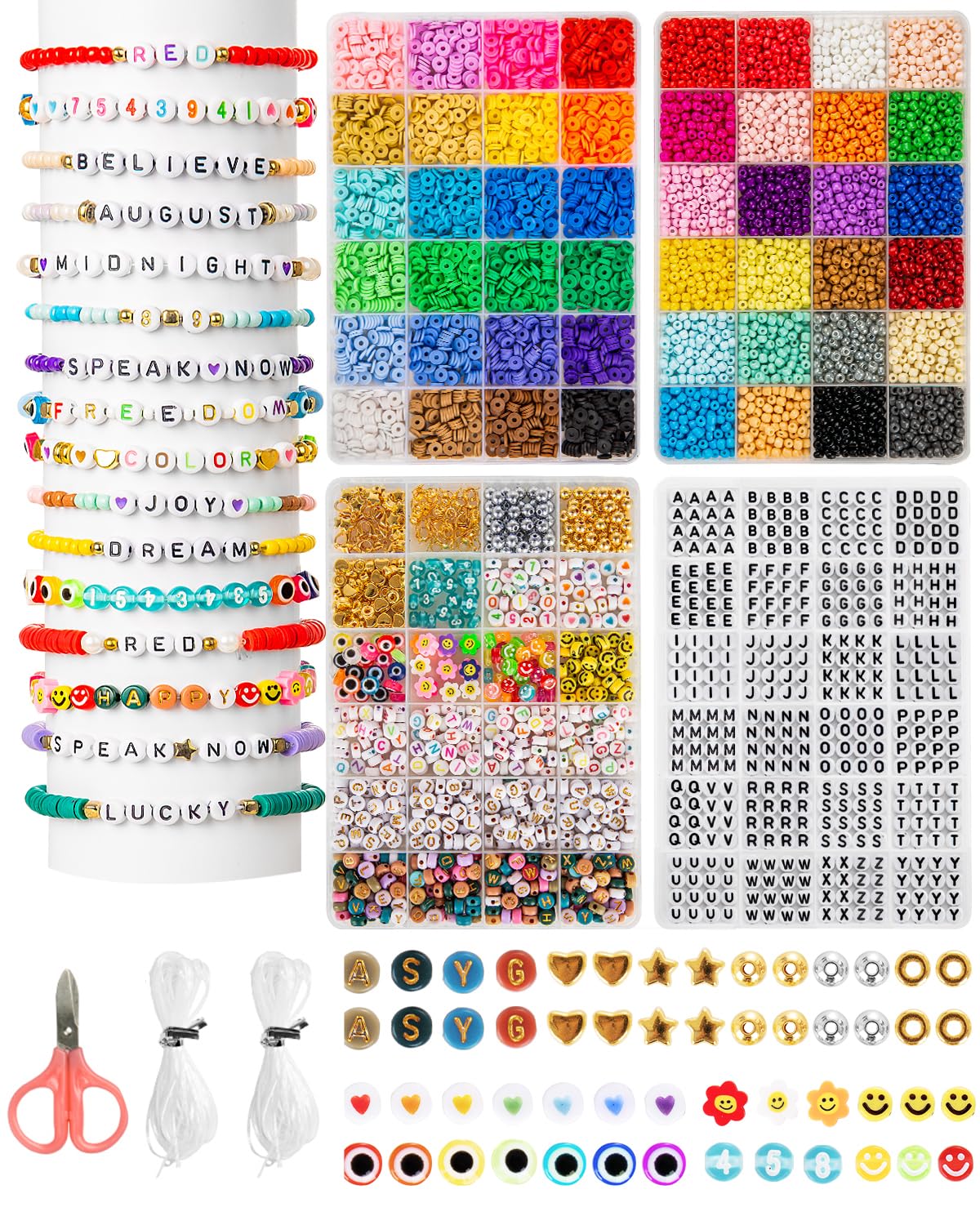 ZENMAG 4 Boxes Clay Beads Bracelet Making Kit - 48 Colors 6mm Clay Beads & 4mm Seed Beads for Friendship Bracelet Making, 1540 Letter Beads, Bracelet Making Kit, Jewellery Making Kit — image 1