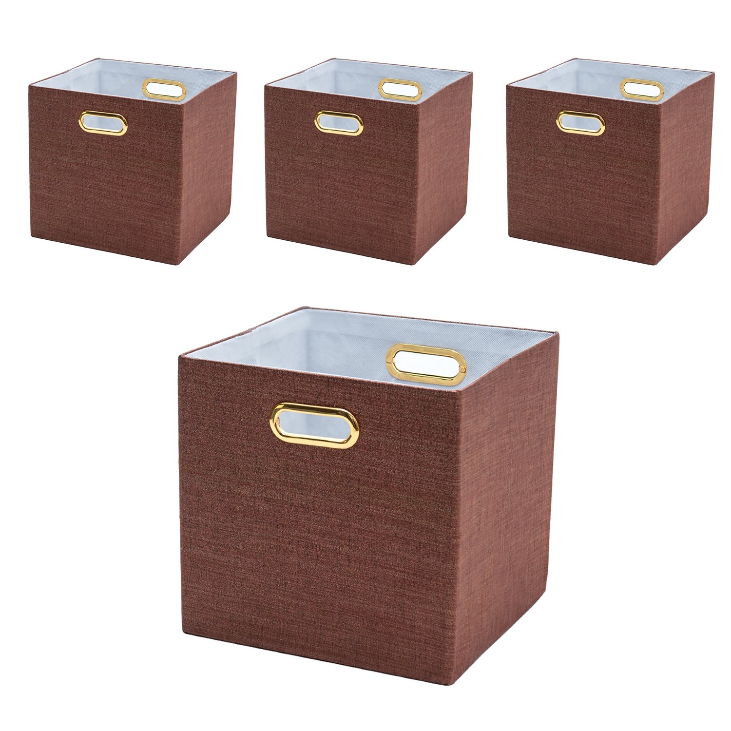 BAIST Cubby Storage Bins,Gold Canvas Decorative Foldable Cube Storage