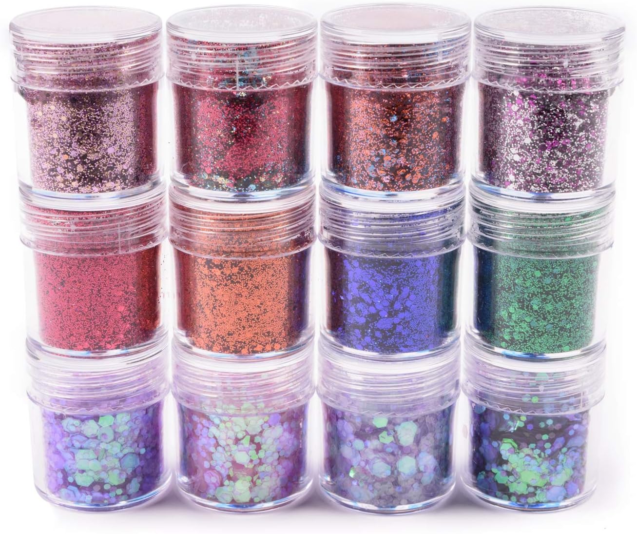 Allwon Body Glitter Cosmetic Festival Chunky Glitter Sequins Iridescent Flakes Sparkles for Face Eyes Body Hair Nail Art 10ml (12 Colors)