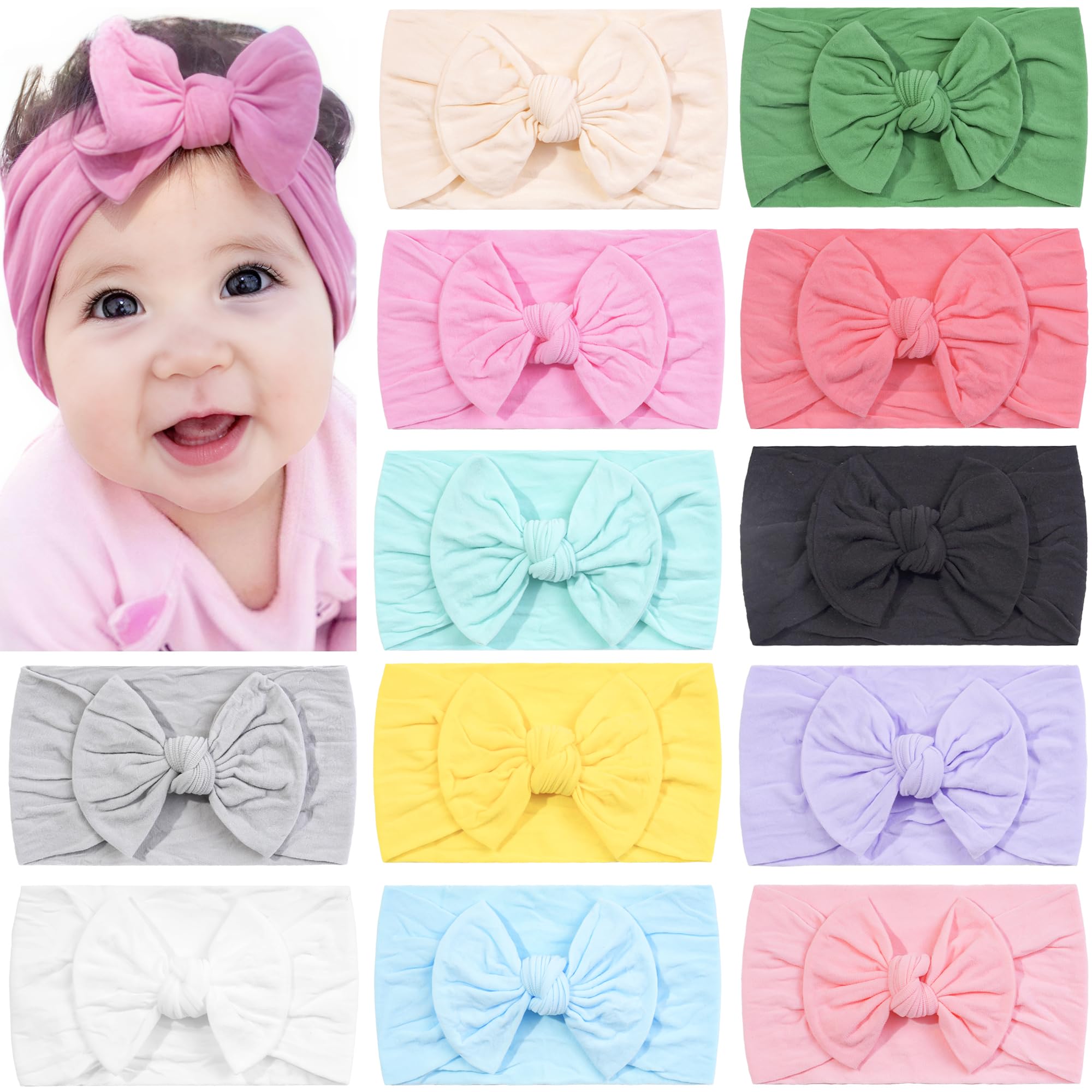 CÉLLOT Super Stretchy Soft Knot Baby Girl Headbands with Hair Bow Head Wrap
