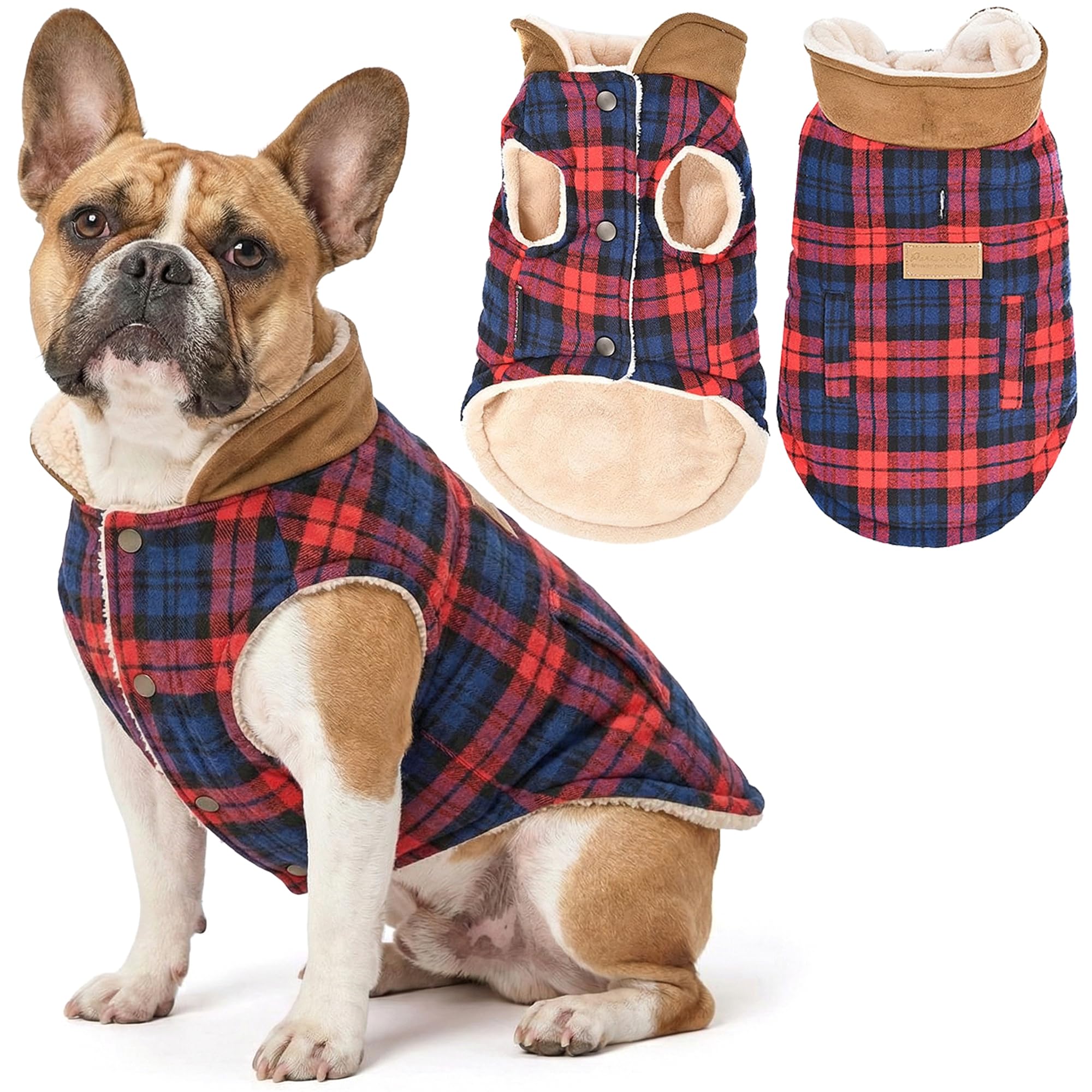 Parisian Pet - Scottish Red Plaid Dog Vest Coat/Fleece Sweater - Perfect Dog Sweaters for Christmas - Size XL
