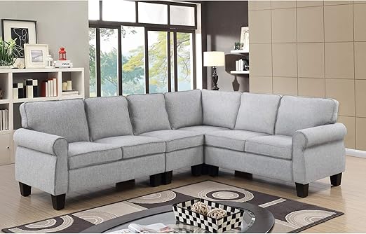 Luxus Parker Stoff Large Ecke Sofa Stoff Grau Bequem Zuhause Wohnzimmer Mobel Sitze 5 6 Amazon De Garten