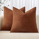 MIULEE Pack of 2 Decorative Throw Pillow Covers Soft Chenille Throw Pillows Solid Textured Cushion Covers for Couch Sofa Bedroom Living Room 20x20 Inch, Dark Rust