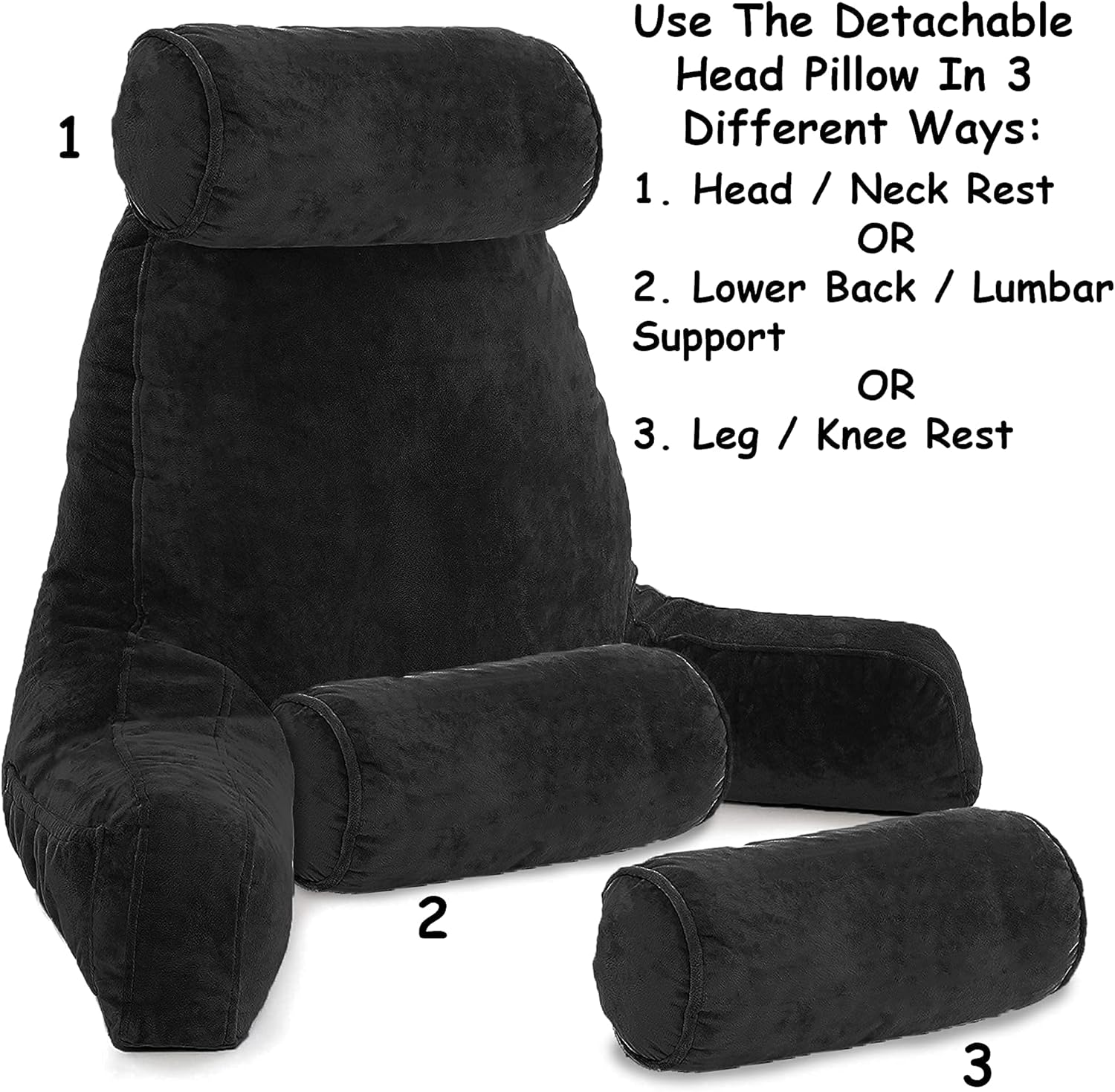 Premium Reading Bed Rest Pillow with Reading Light and Wrist Support, Has Arm Rests, Neck Roll, and Back Support for Reading, Lounging, Working on Laptop, Watching TV in Bed, Has Memory Foam Filling: Kitchen & Dining